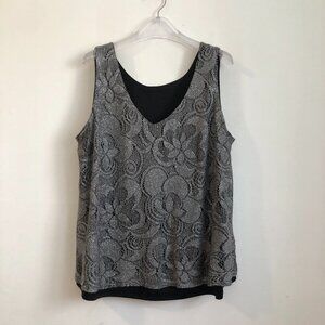 Vintage Sparkly Women's plus size silver gray sleeveless v-neck Cami tank top